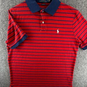 Polo Ralph Lauren Striped Red Blue Contrast Collar Small Classic Fit Polo Shirt